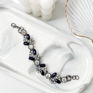 Dark Blue & Rhinestone Metal Link Bracelet
